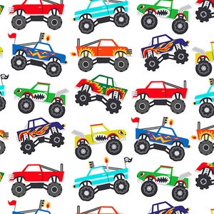 Large Monster Jam Trucks Fire Fabric by Sykel Enterprises - modeS4u