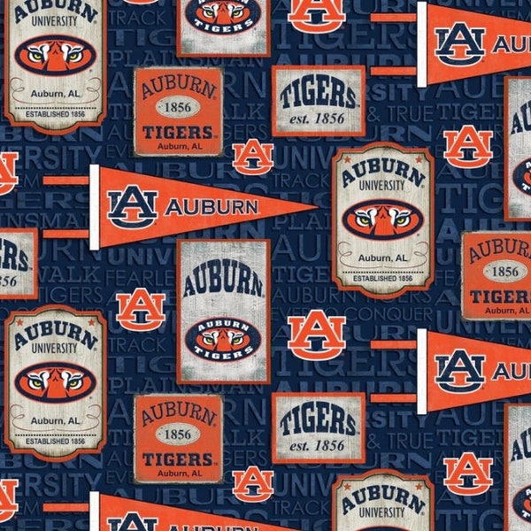 NCAA Auburn University Vintage Pennants AU-1267 Cotton Fabric By the Yard