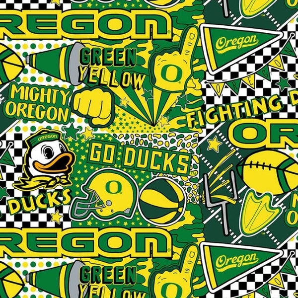 NCAA Universidad de Oregon Ducks Pop Art OR-1165 Tela de algodón cortada a medida