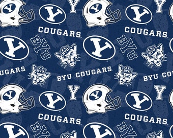 NCAA BYU Cougars Brigham Young University Tone on Tone Cotton Fabric By the Yard