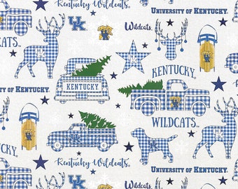 NCAA University of Kentucky Wildcats Christmas Print KY-1213 Cotton Fabric By The Yard