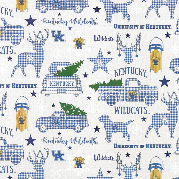 NCAA University of Kentucky Wildcats Christmas Print KY-1213 Cotton Fabric By The Yard