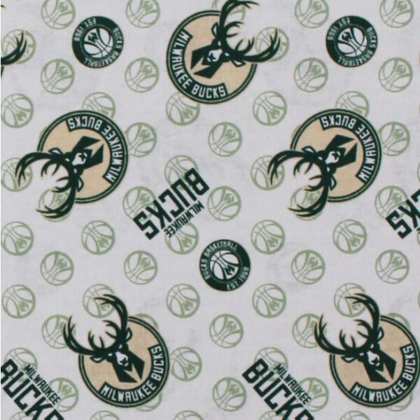 NBA Milwaukee Bucks White Cotton Fabric by the Yard