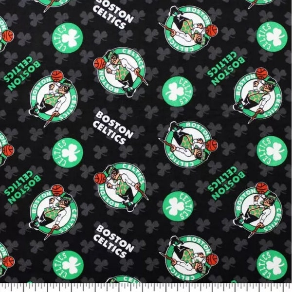 NBA Boston Celtics Circle Toss Black Cotton Fabric by the Yard
