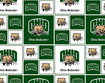 NCAA Ohio University Block OHIO-020 Cotton Fabric By The Yard