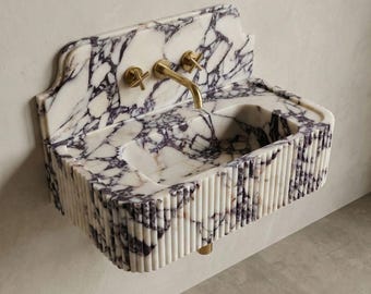 Lavabo de mármol Calacatta Viola tallado a mano - Lavabo de baño, piedra natural