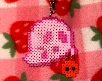 Chaveiro Fantasma Rosa em Perler