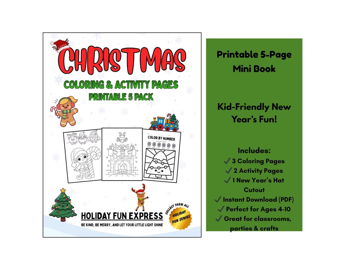 Holiday Kids Coloring Activity Mini Book – 5 Easy Christmas Printable ...