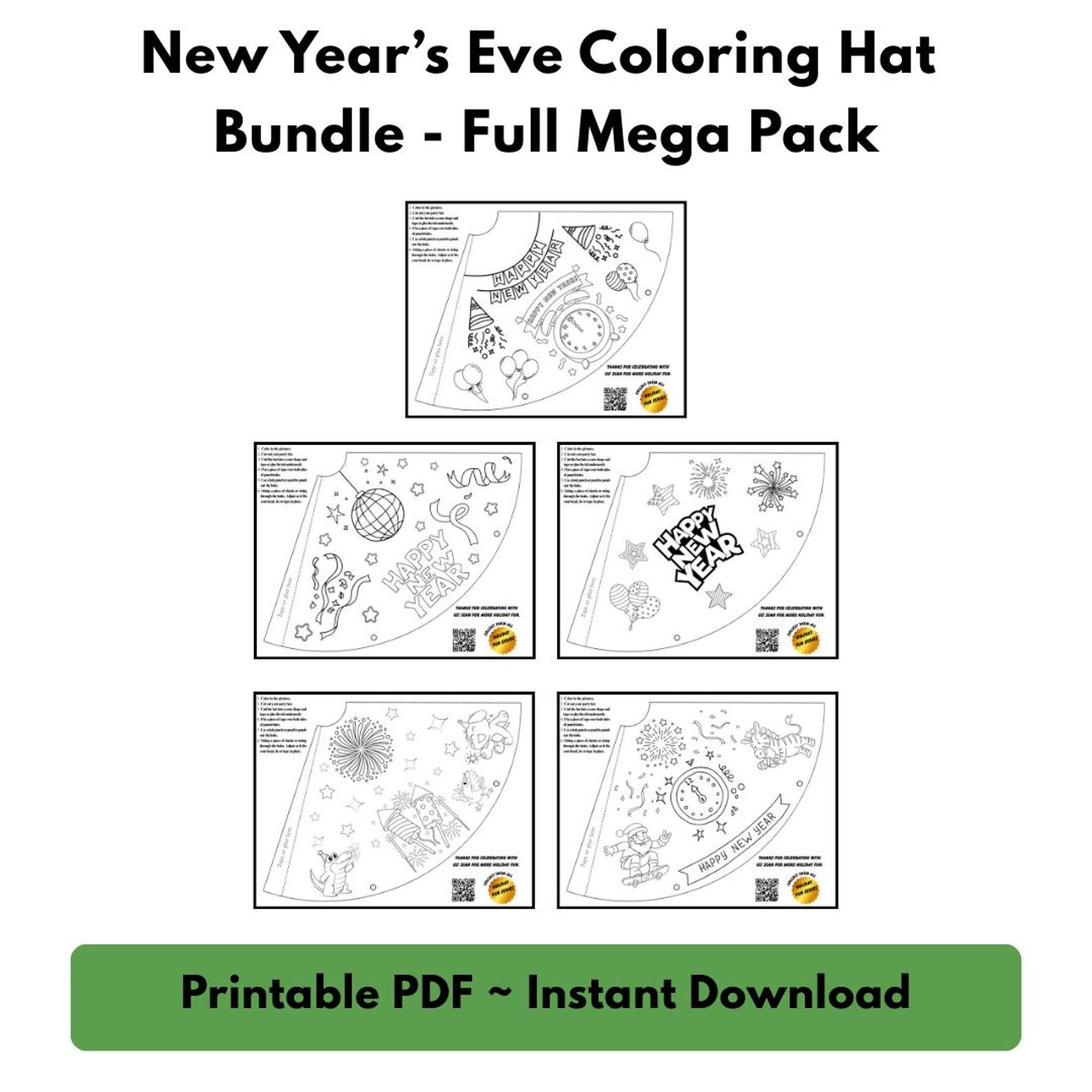 New Year’s Hat Mega Bundle – 15 Printable DIY Coloring Hats for Kids ...
