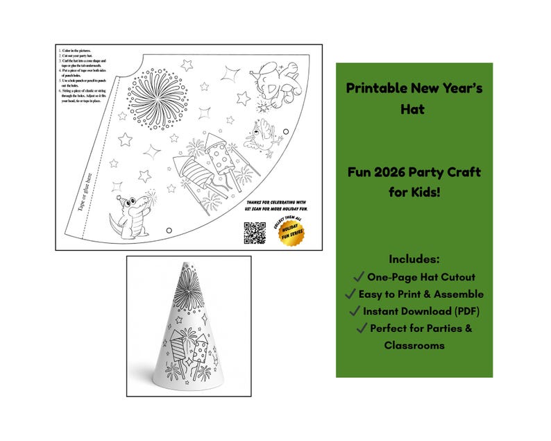 Printable New Year’s Party Hat – Kids DIY Craft – Instant Download ...