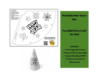 Printable New Year’s Party Hat – Kids DIY Craft – Instant Download – Fun Cutout Activity for Parties & Classrooms