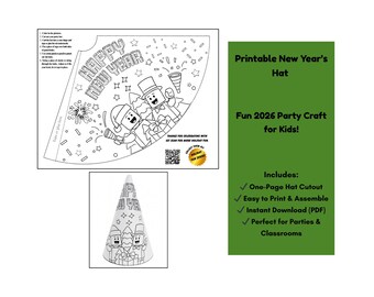 Printable New Year’s Party Hat – Kids DIY Craft – Instant Download – Fun Cutout Activity for Parties & Classrooms