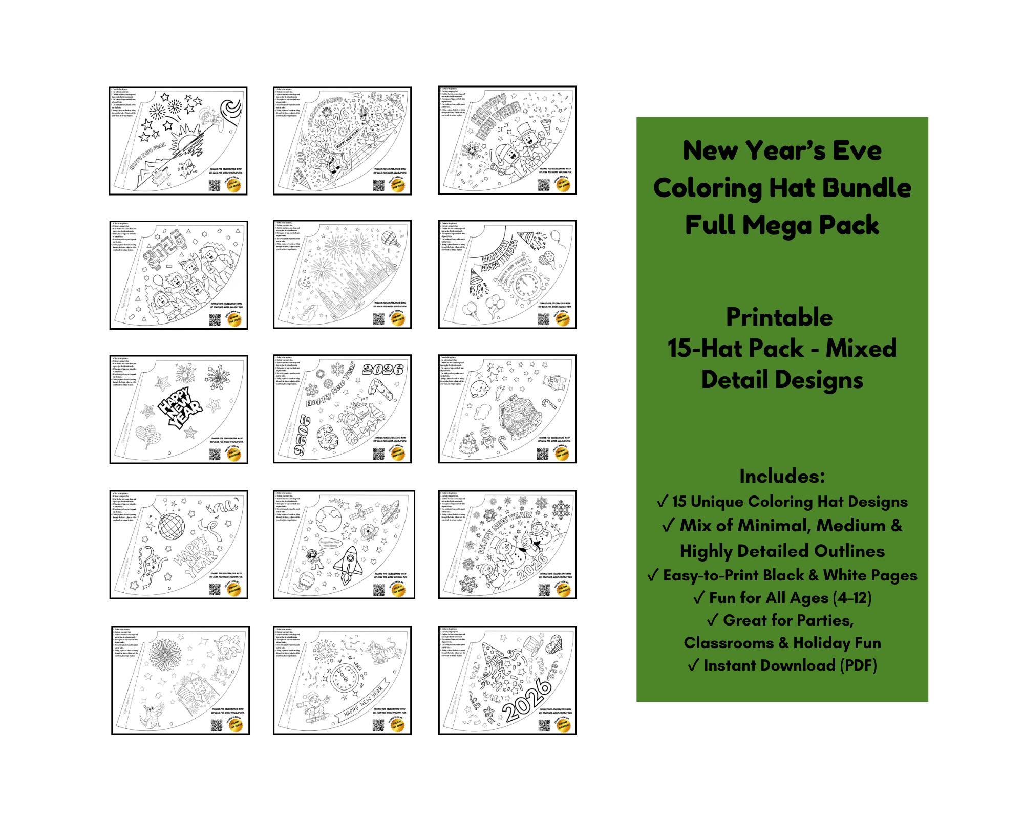 New Year’s Hat Mega Bundle – 15 Printable DIY Coloring Hats for Kids ...