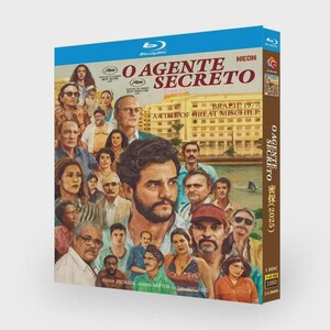 May include: A Blu-ray disc case for the film "O Agente Secreto" features a collage of faces and the text "Brazil 1977: A Time of Great Mischief." The case is blue with a brown spine and includes the text "1080" and "1 DISC."
