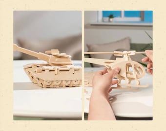 Kit Costruzione Elicottero In Legno - Modello 3D Puzzle Fai Da Te - SMART WOODEN TOYS - Nuovo