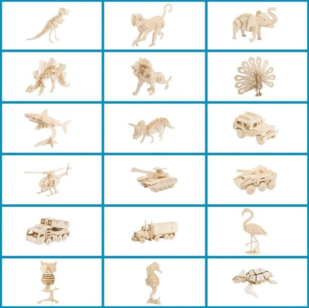 DIY 3D Wooden Puzzle Models – Laser Cut Animals, Vehicles & Dinosaurs ...