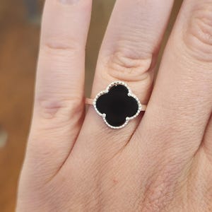 Sterling silver black onyx clover ring