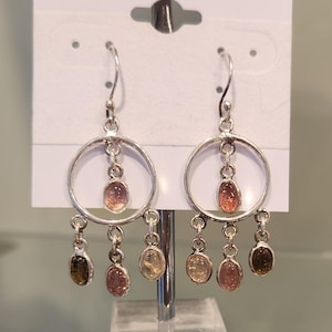 Sterling silver multi-stone tourmaline dangle earrings