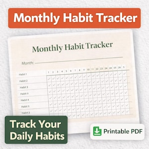 Habit Tracker Printable | Monthly Habit Tracker Template | Printable Habit Tracker PDF | Simple Habit Tracker Planner Instant Download