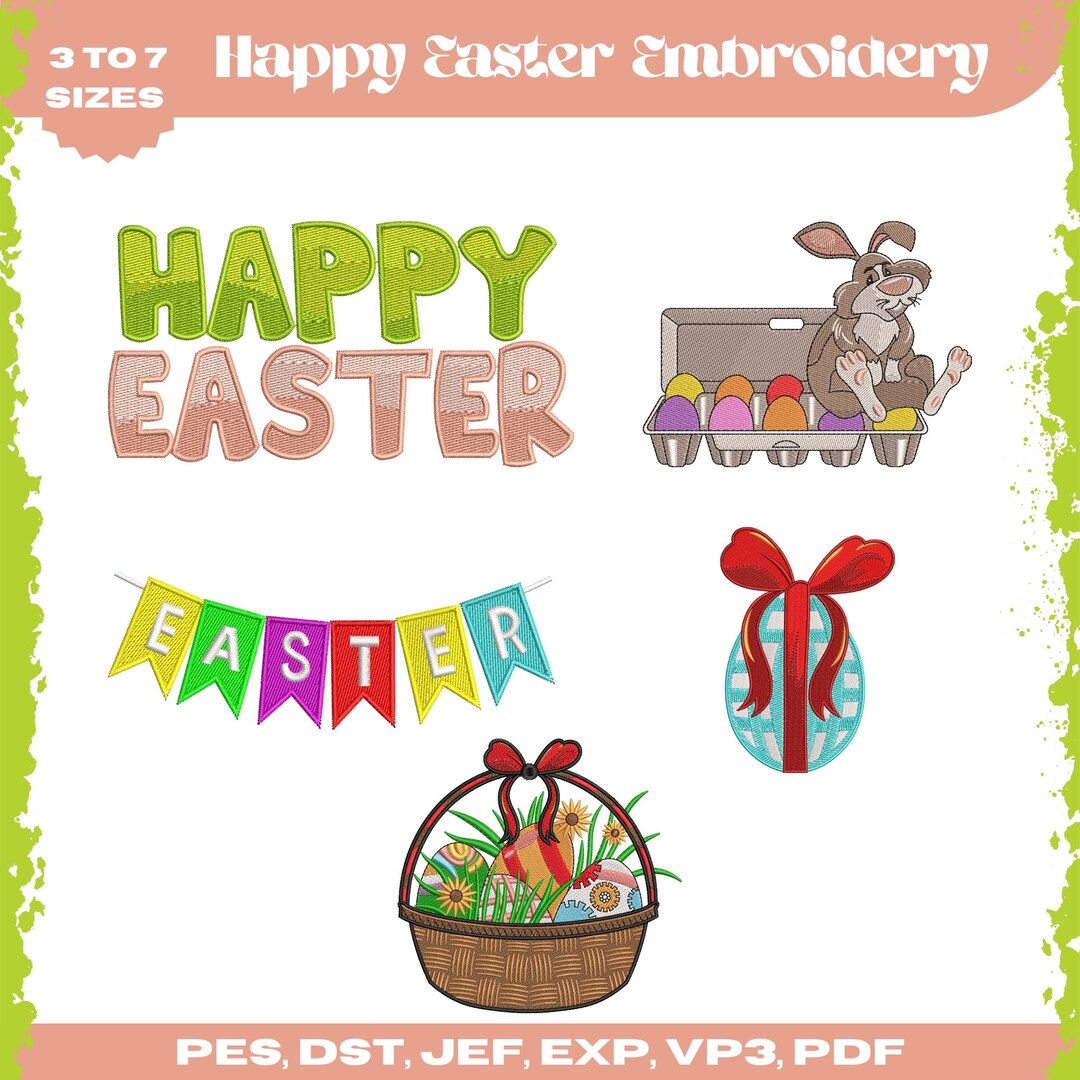 Happy Easter Embroidery Digital Pattern, Machine Embroidery File, 9 ...
