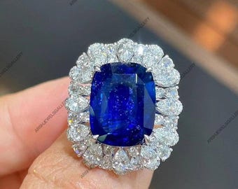Vintage Royal Blue Sapphire Ring Luxurious Design Royal Blue Sapphire Ring 925 Sterling Silver Unique Royal Blue Sapphire Ring Engagement
