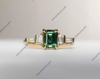Anillo de compromiso con zafiro verde azulado de plata de ley 925 con piedra vintage, anillo de bodas, anillo para regalo, hermoso anillo de zafiro verde azulado.
