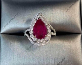 Unieke robijnrode verlovingsring mode vrouw robijnrode vintage peergeslepen robijnring 925 sterlingzilveren robijnrode ring verlovingshuwelijksverjaardag