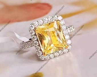 Yellow Sapphire Ring Halo Yellow Sapphire Ring 925 Sterling Silver Yellow Sapphire Ring Luxury Sapphire ring for engagement wedding and gift
