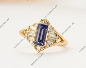 Tanzanite Ring Baguette cut tanzanite Ring 925 sterling silver vintage stone ring engagement ring wedding ring unique design ring for her