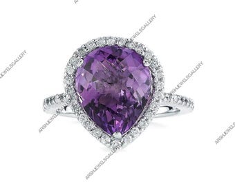 Natural Amethyst Ring Vintage And Unique Design Natural Amethyst Ring 925 Sterling Silver Designer Ring ring for your queen Teardrop Ring