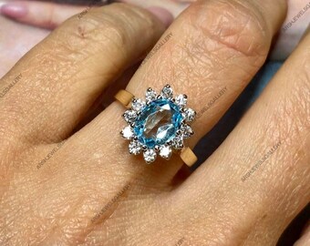 Vintage Natural Blue Topaz Ring 925Sterling Silver Designer Swiss Blue Natural Blue  Topaz Ring Beautiful Gift For Her Natural GemStone Ring