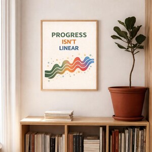Progress Isn't Linear Kids Poster, Colorful Mental Health Wall Art, Therapy Office Decor Classroom Counseling Print, Digital Download