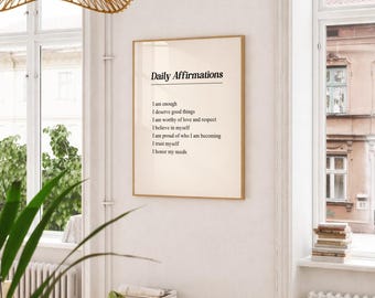 Daily Affirmations Wall Art | Therapy Office Decor | Affirmation Prints (Digital Download)