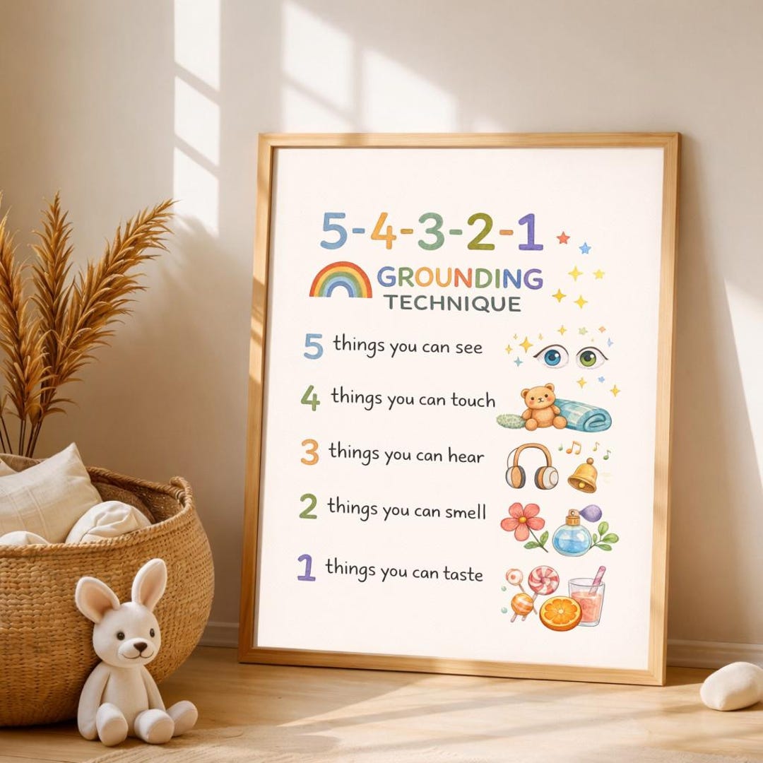 5-4-3-2-1 Grounding Technique Poster, Kids Mental Health Print, Calm ...