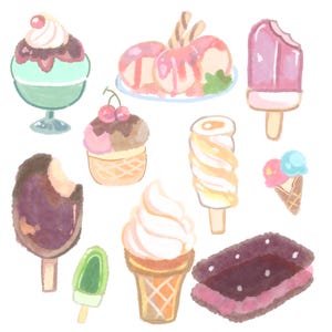 Hand Painted Watercolor Ice Cream Clipart, Pastel Dessert PNG Graphics (Digital Download).