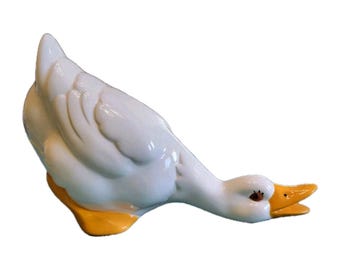 Vintage  Hand Painted Ceramic Duck 80's Shelf Sitter Figurine Decor