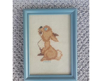 Vintage Handmade Thumper Cross Stitch Wall Art Framed Picture