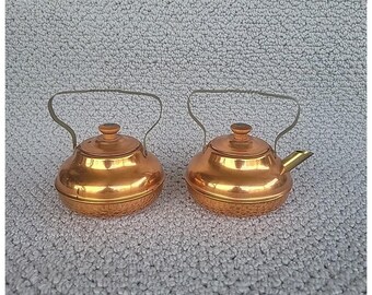 Vintage Spartan Copper Brass Cream And Sugar Teapots With Lids Minneapolis USA