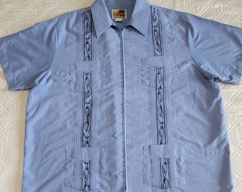 Vintage The Genuine Haband Guayabera Short Sleeve Zip Up Blue Size XL