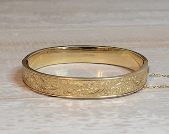 Pulsera rígida articulada estilo victoriano de mediados de siglo, chapada en oro de 12 quilates (1/20), EMCO