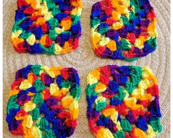 Vintage Crochet Square Coaster Set Of 4 Rainbow Pride