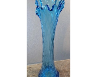 Jefferson Glass Co. Blue Swung Vase Diamond & Oval Thumbprint Pattern 12"