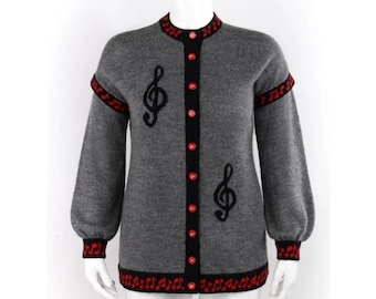 Vintage Sally's Own Sweater Pure Wool Musical Notes Womans Sweater 2X c.1980s