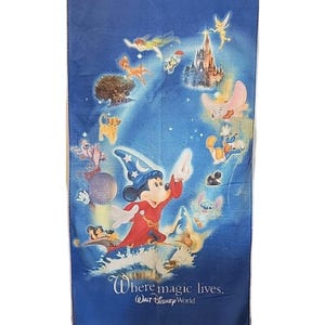 Vintage Disneyland Mickey Sourcerer Beach Stitch Dumbo Tinkerbell Beach Towel 画像 1