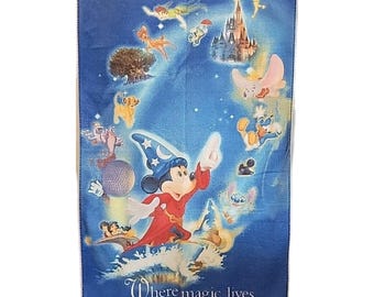 Vintage Disneyland Mickey Sourcerer Beach Stitch Dumbo Tinkerbell Beach Towel