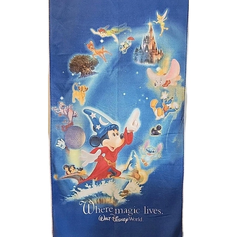 Vintage Disneyland Mickey Sourcerer Beach Stitch Dumbo Tinkerbell Beach Towel 画像 1