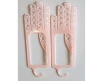 Vintage 1950s Handiform NY Plastic Glove Dryer Pink Pair W/ Washboard Ribs