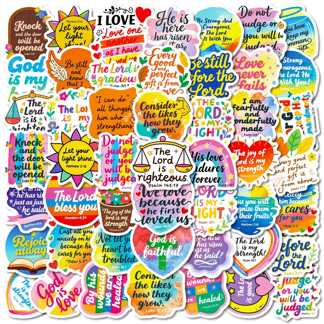 Bible Verse Sticker Pack, 50pcs Christian Scripture and Faith Stickers ...