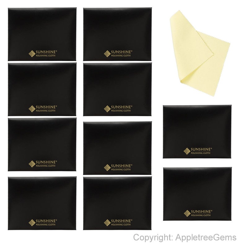 Gold 10 Sunshine Polishing Cloths for Sterling Silver Brass and Copper Jewelry in Envelopes