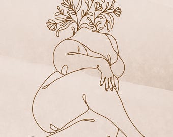 Kwitnąca grafika ścienna | Minimalistyczny, kobiecy wydruk ścienny | Grafika ścienna z motywem pozytywnego podejścia do ciała | Nowoczesny wydruk botaniczny | 8x10 do pobrania natychmiast